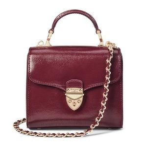Aspinal of London Mayfair Mini Bordeaux Silk Lizard - Burgundy Red